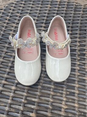 Girls' Cream Patent Mary Jane with Jeweled Butterfly Strap